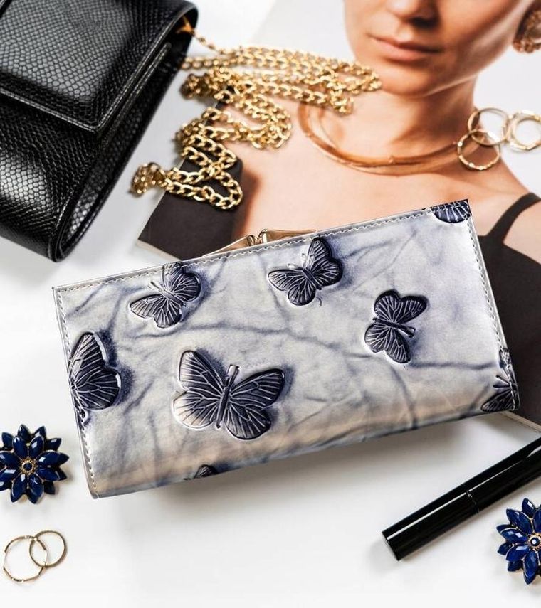 Portfel, srebrno-niebieski, skórzany, RFID, Peterson