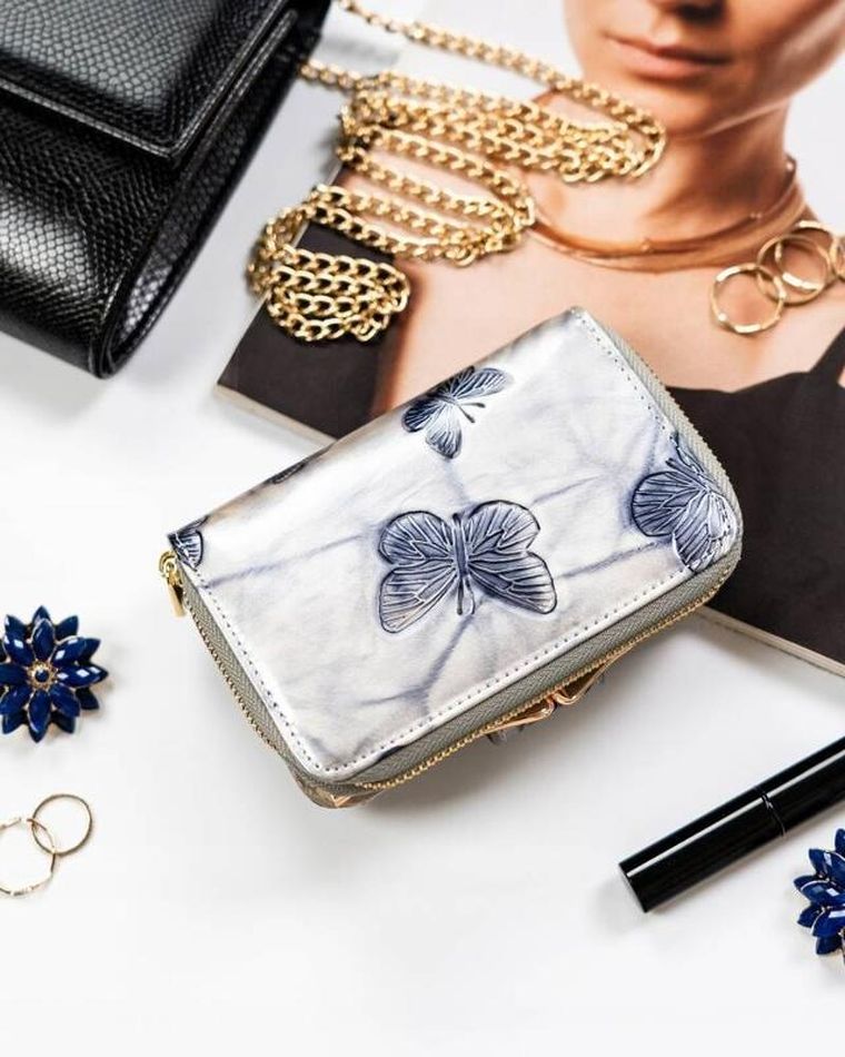 Portfel, srebrno-niebieski, skórzany, RFID, Peterson