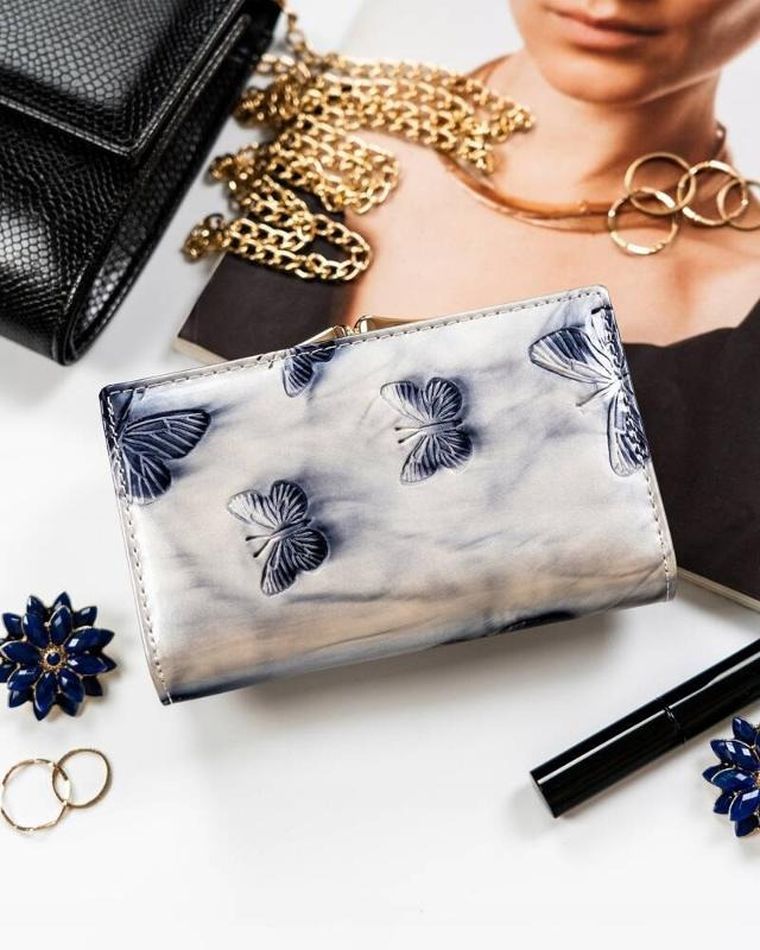 Portfel, srebrno-niebieski, skórzany, RFID, Peterson