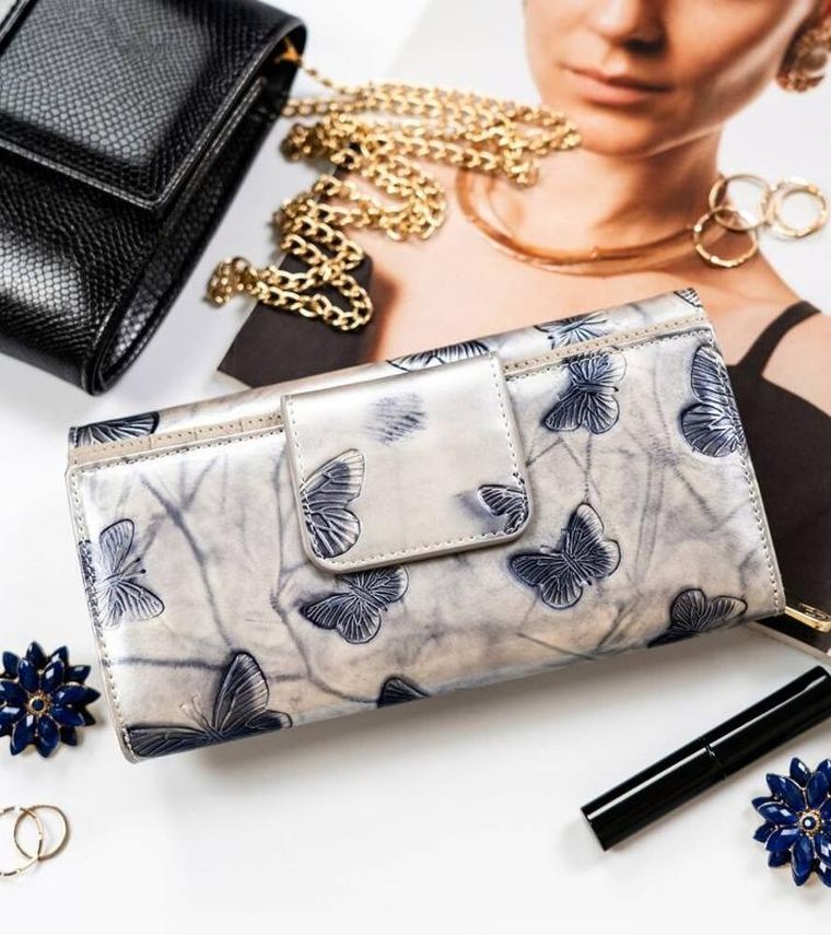 Portfel, srebrno-niebieski, skórzany, RFID, Peterson