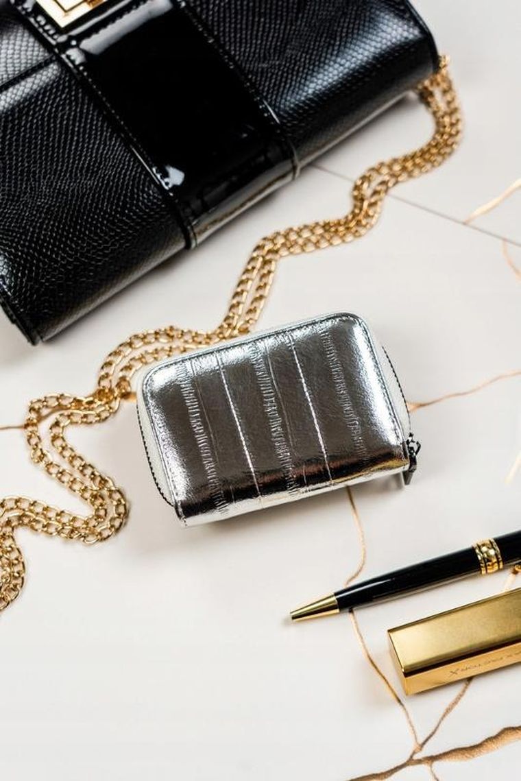 Portfel, srebrny, skórzany, Lorenti