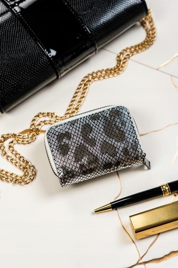 Portfel, srebrny, skórzany, Lorenti