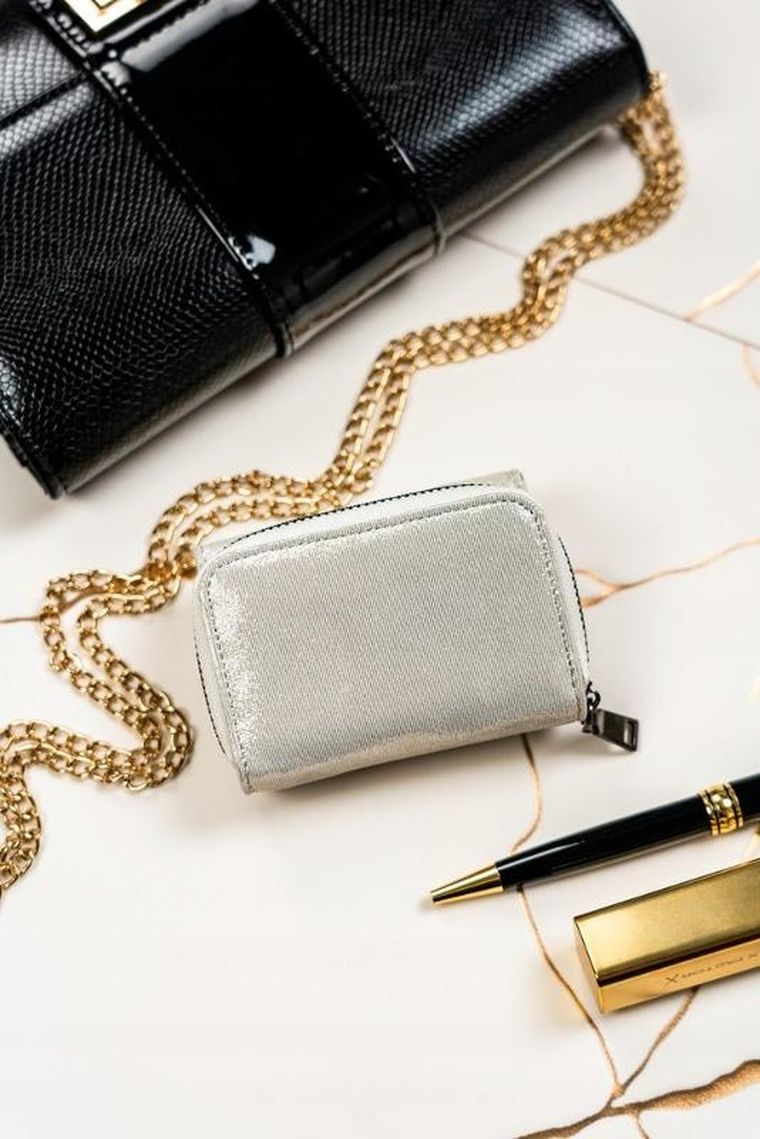 Portfel, srebrny, skórzany, Lorenti