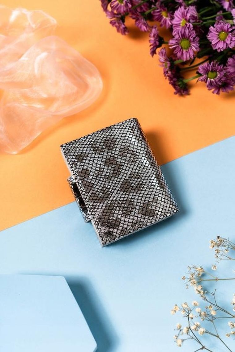 Portfel, srebrny, skórzany, Lorenti