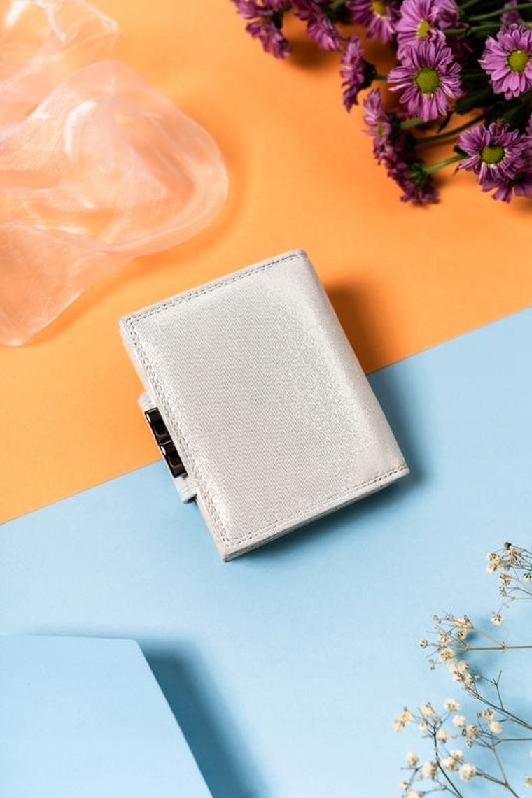 Portfel, srebrny, skórzany, Lorenti