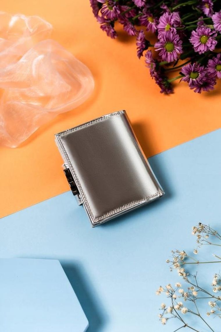 Portfel, srebrny, skórzany, Lorenti