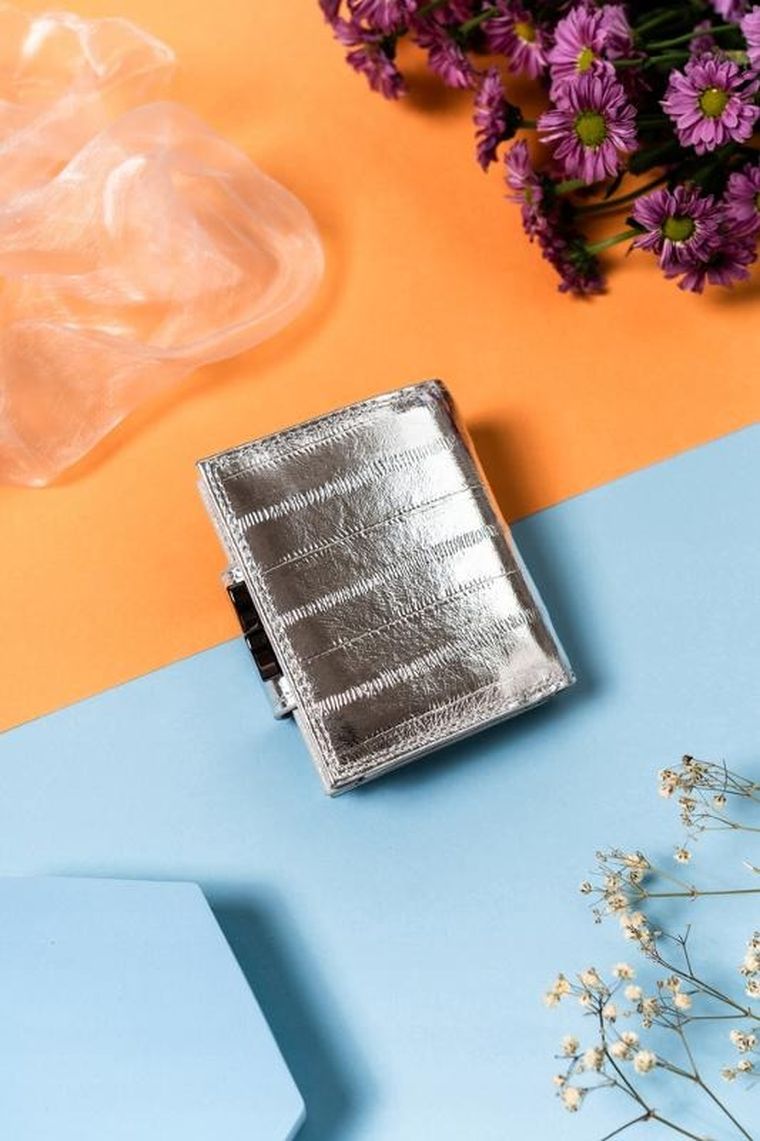 Portfel, srebrny, skórzany, Lorenti