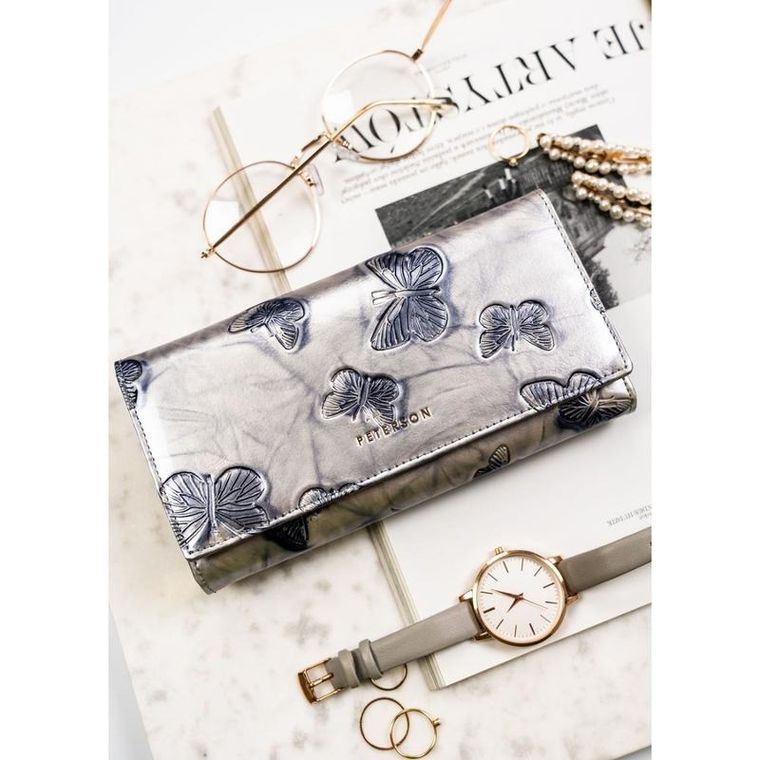 Portfel, srebrny, skórzany, Peterson