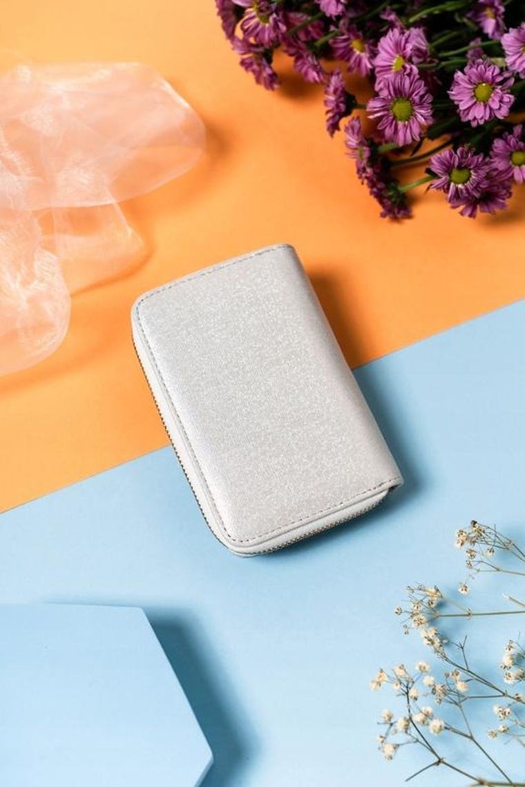 Portfel, srebrny, skórzany, RFID, Lorenti