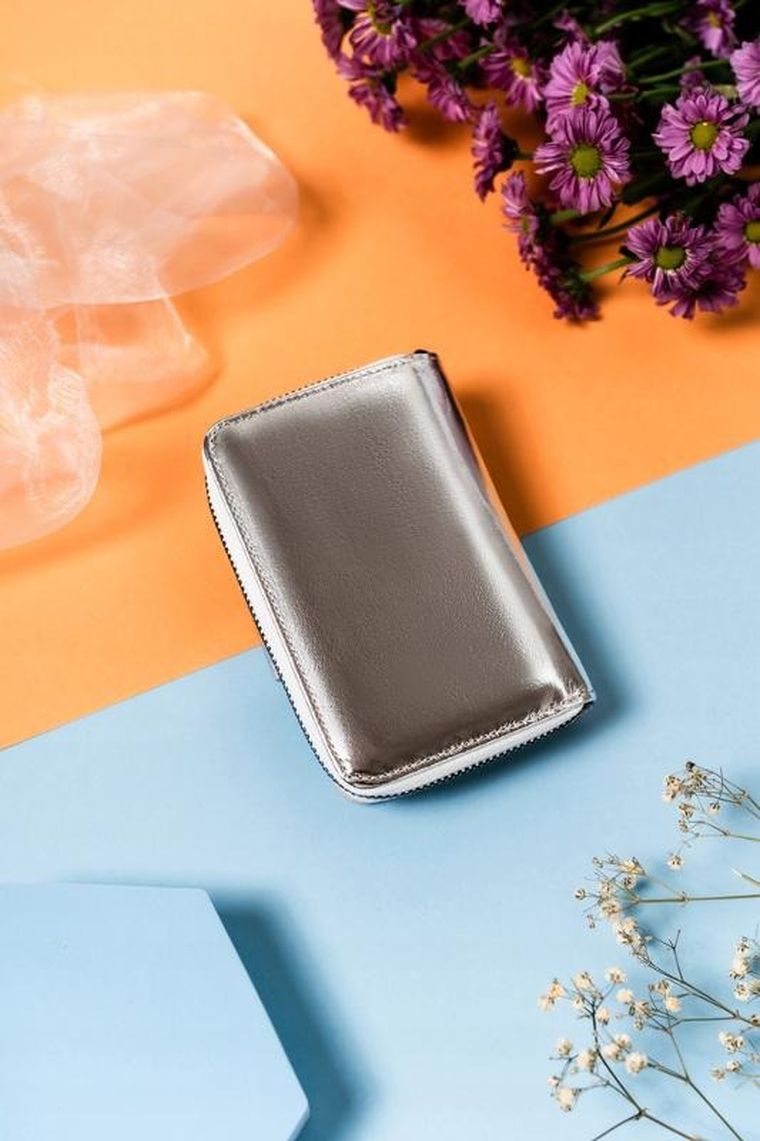 Portfel, srebrny, skórzany, RFID, Lorenti