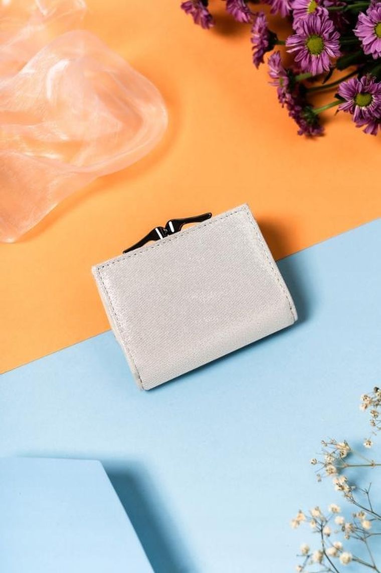 Portfel, srebrny, skórzany, RFID, Lorenti