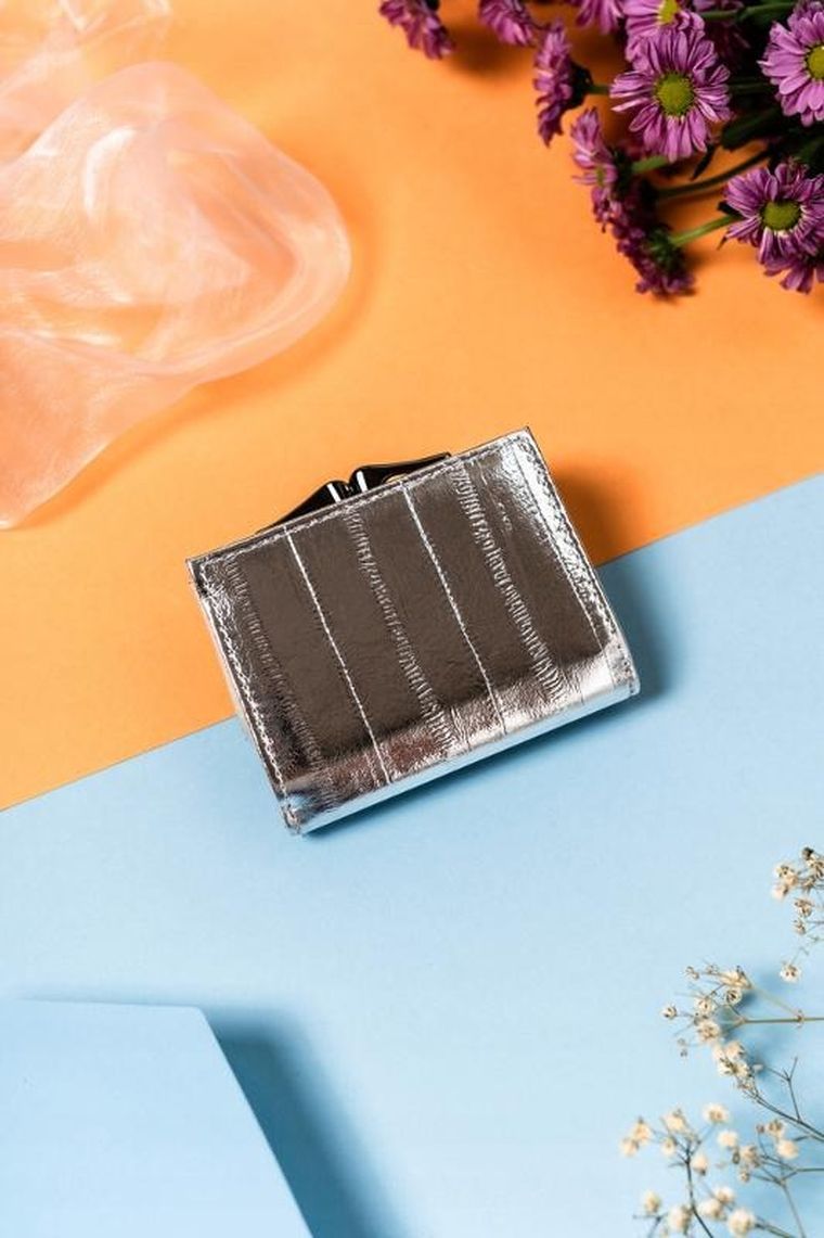 Portfel, srebrny, skórzany, RFID, Lorenti