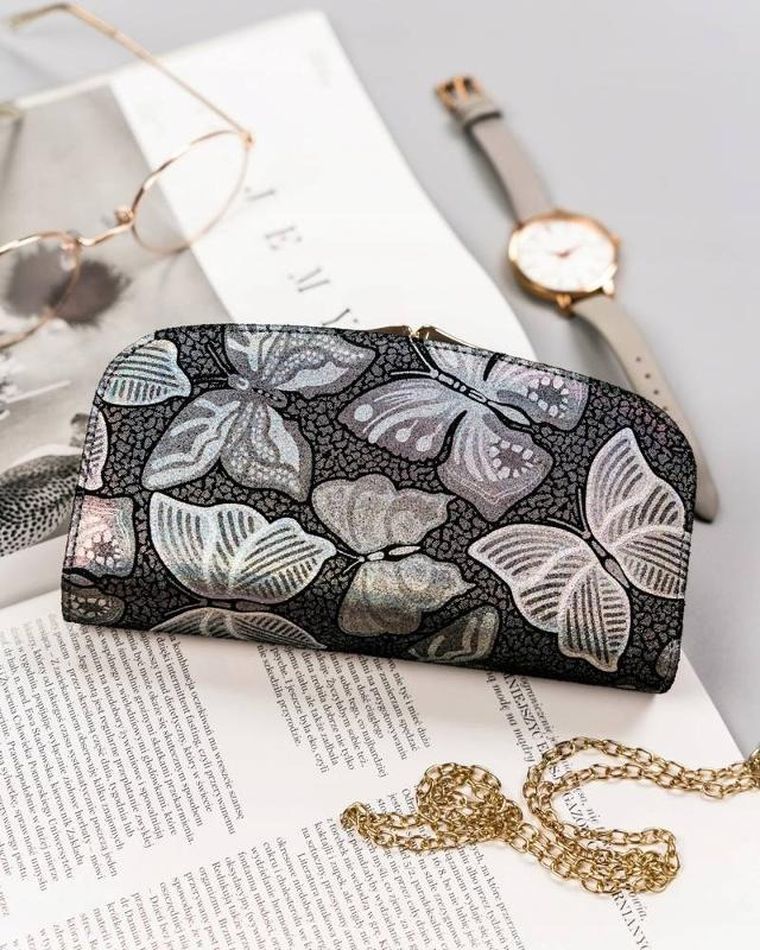 Portfel, szary, holograficzny, skórzany, Peterson