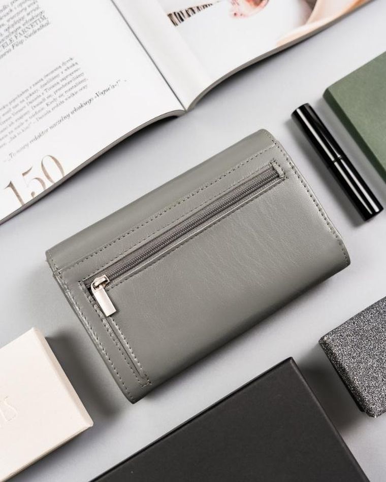 Portfel, szary, skórzany, Cavaldi