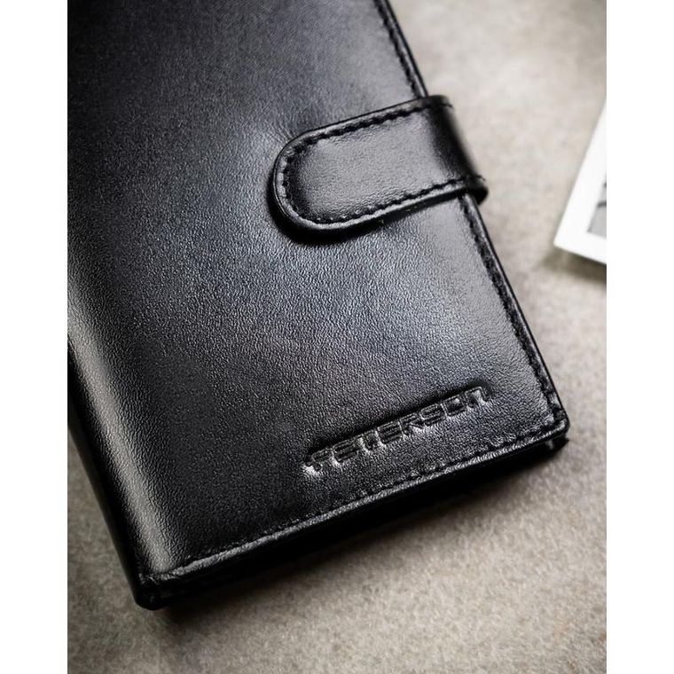 Portfel z brelokiem, czarny, skórzany, Peterson