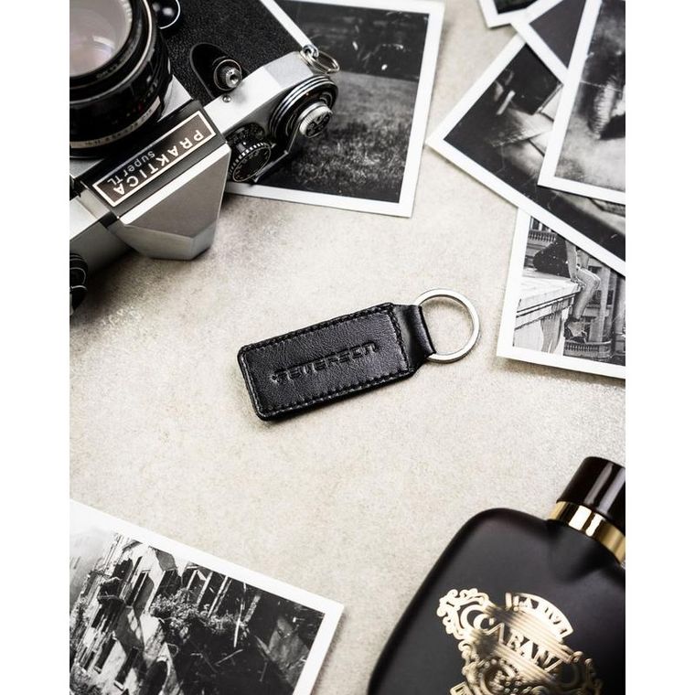 Portfel z brelokiem, czarny, skórzany, Peterson