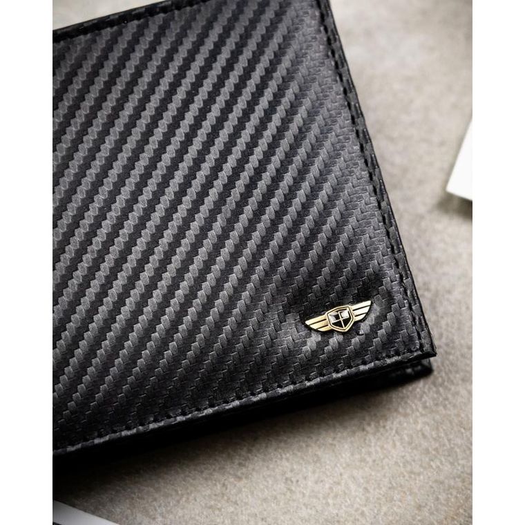 Portfel z brelokiem, czarny, skórzany, Peterson