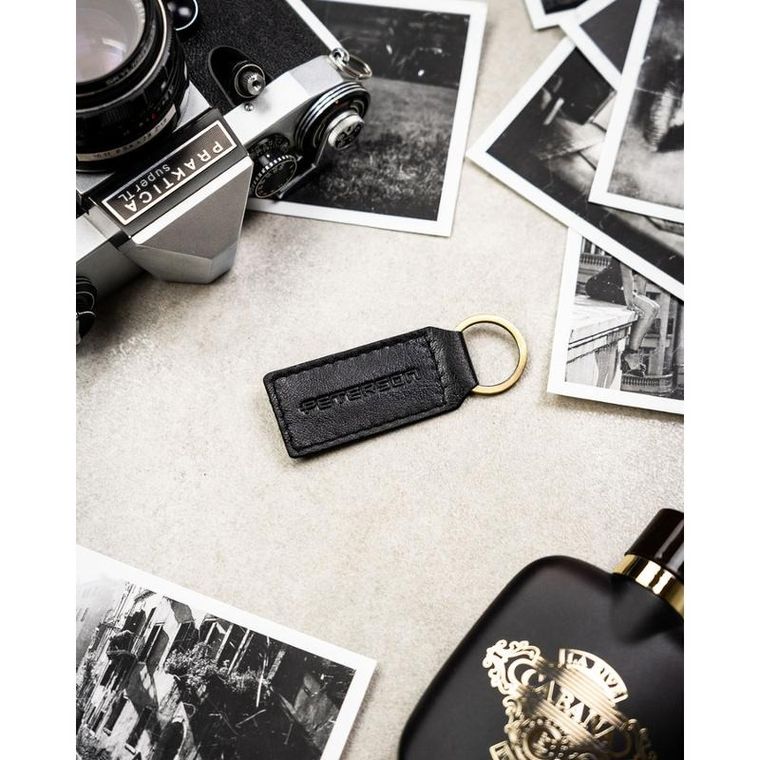 Portfel z brelokiem, czarny, skórzany, Peterson