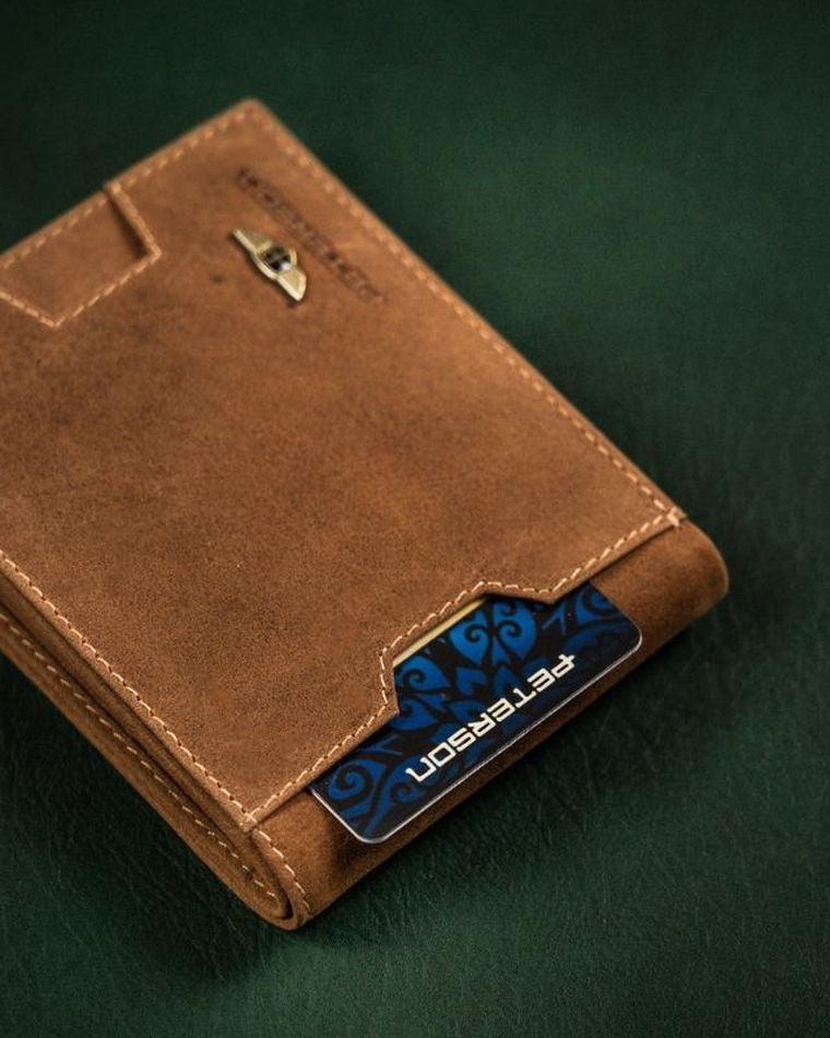 Portfel z kieszonką na kartę, brązowy, skórzany, Peterson