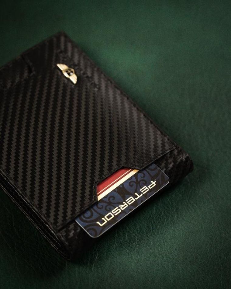 Portfel z kieszonką na kartę, czarny, skórzany, Peterson