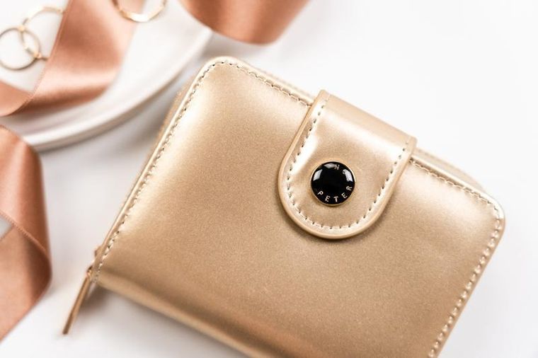 Portfel, złoty, skóra ekologiczna, Peterson