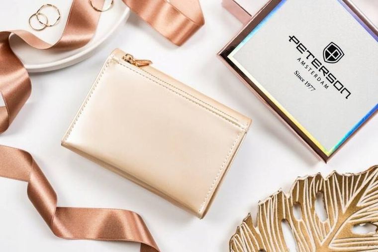 Portfel, złoty, skóra ekologiczna, Peterson