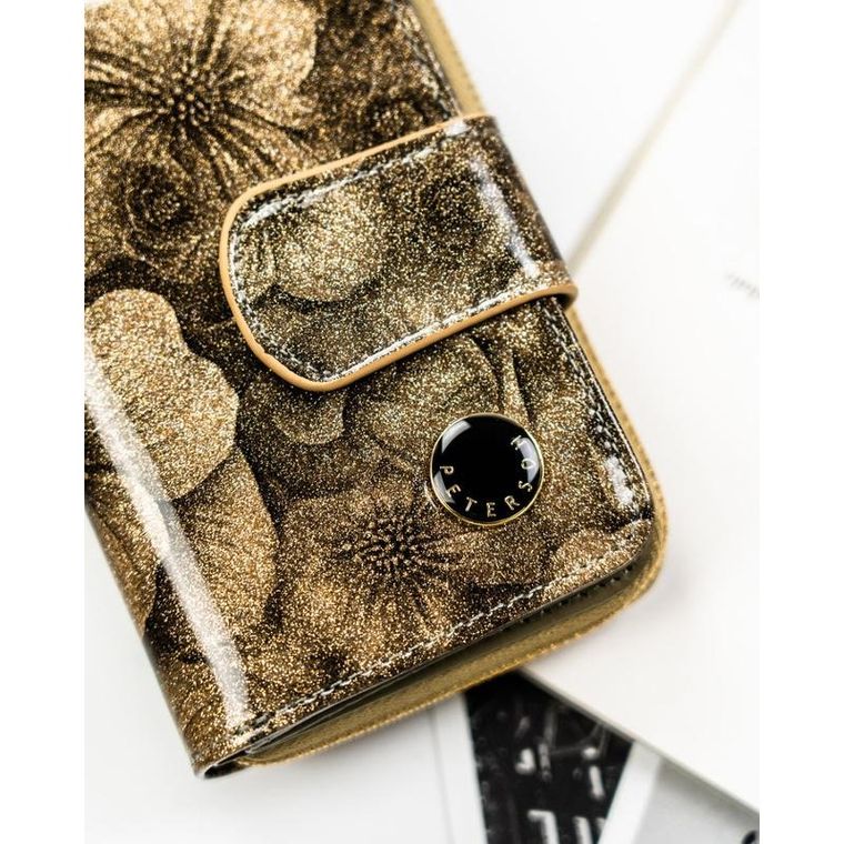 Portfel, złoty, skóra naturalna i ekologiczna, Peterson