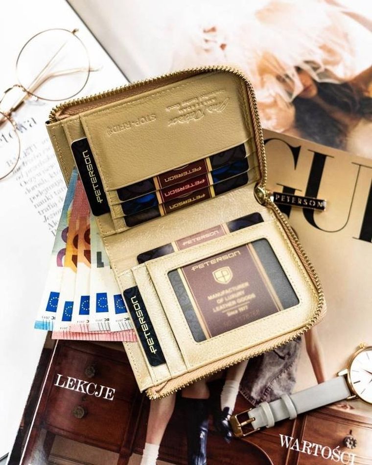 Portfel, złoty, skórzany, Peterson