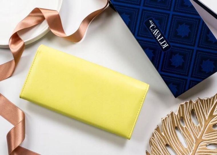 Portfel, żółty, skóra ekologiczna, RFID, Cavaldi