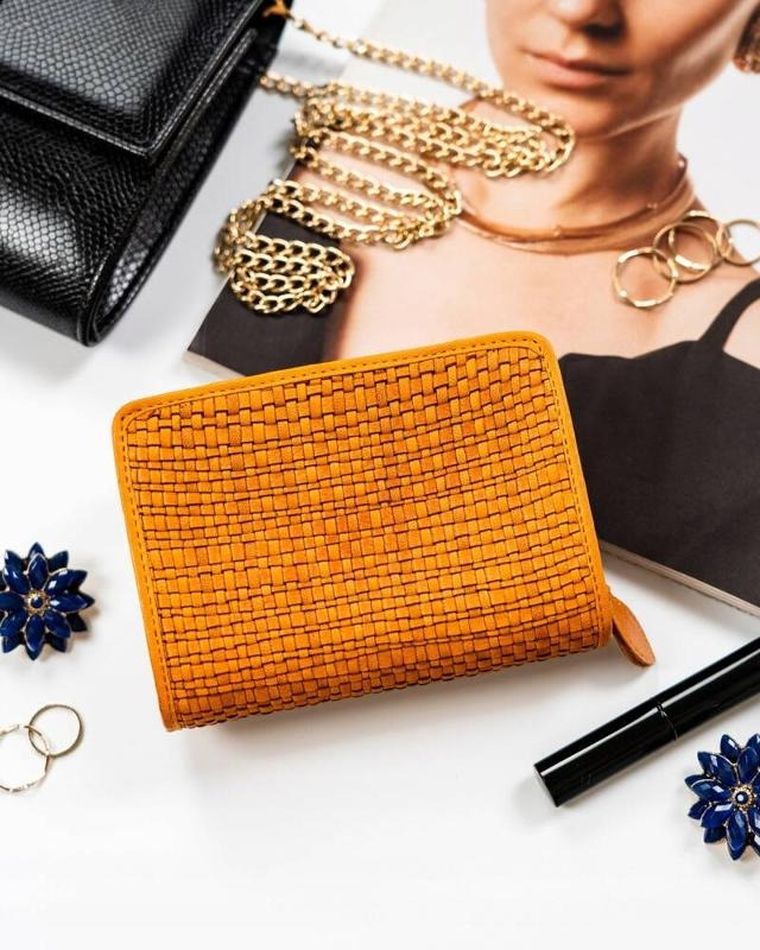 Portfel, żółty, skórzany, RFID, Rovicky