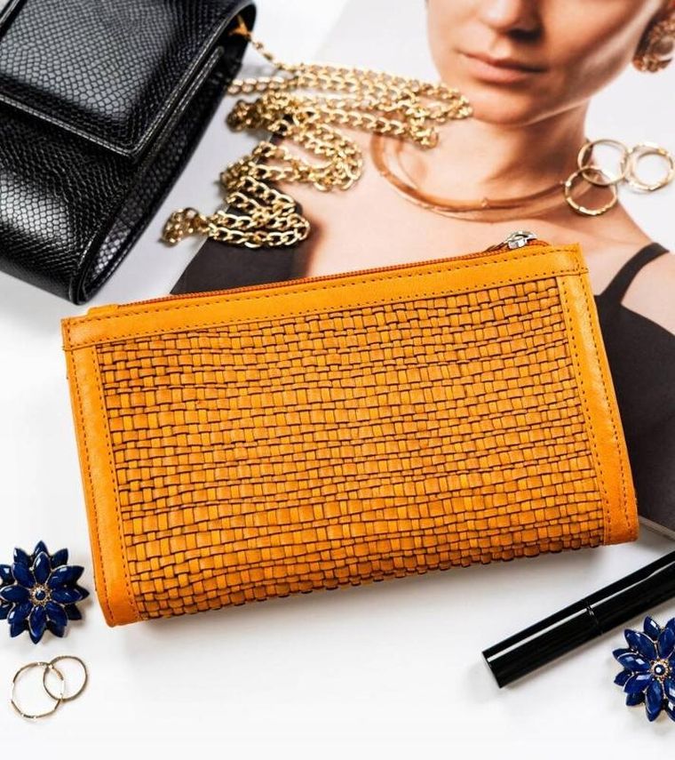 Portfel, żółty, skórzany, RFID, Rovicky