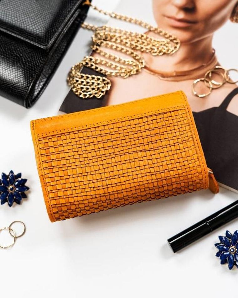 Portfel, żółty, skórzany, RFID, Rovicky