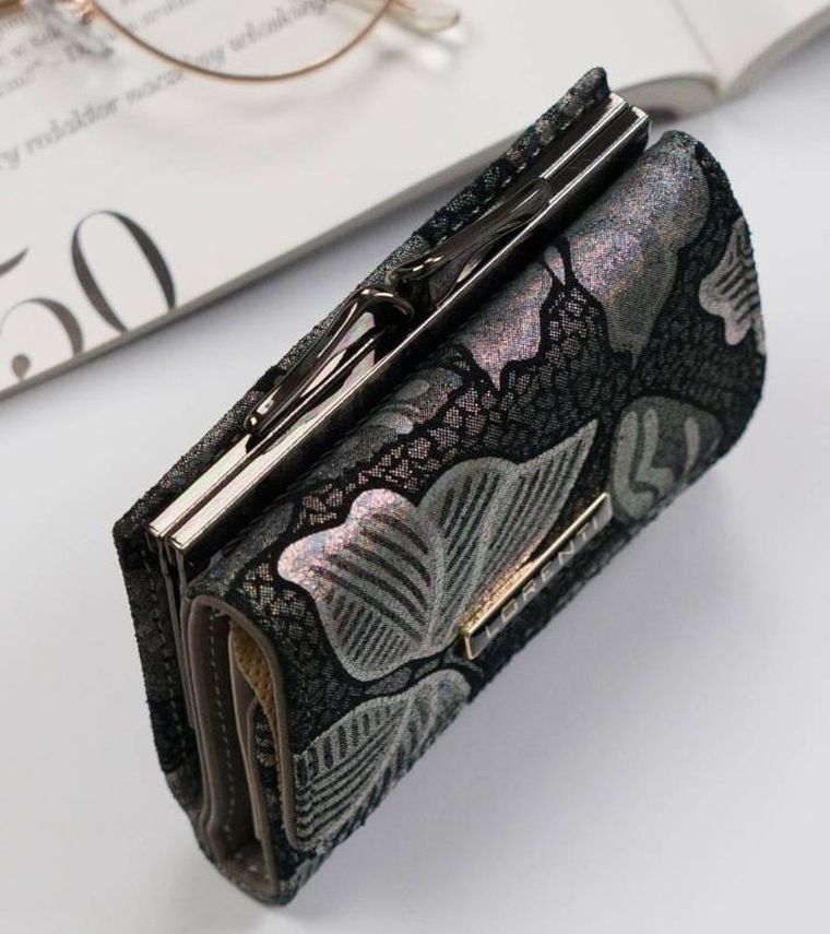 Portmonetka, szara, skórzana, Lorenti