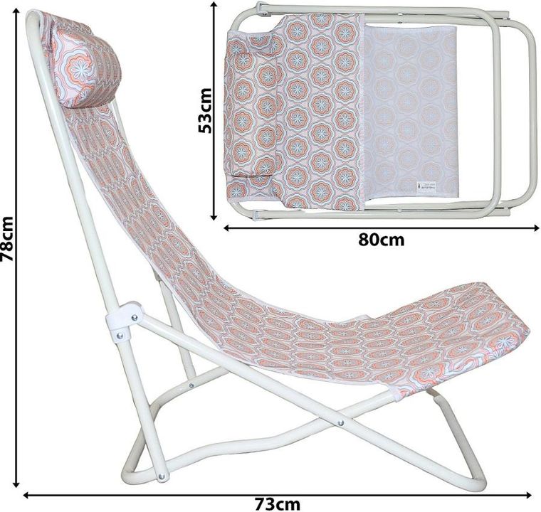 Probeach, leżak składany plażowy z zagłówkiem, niebiesko-pomarańczowy
