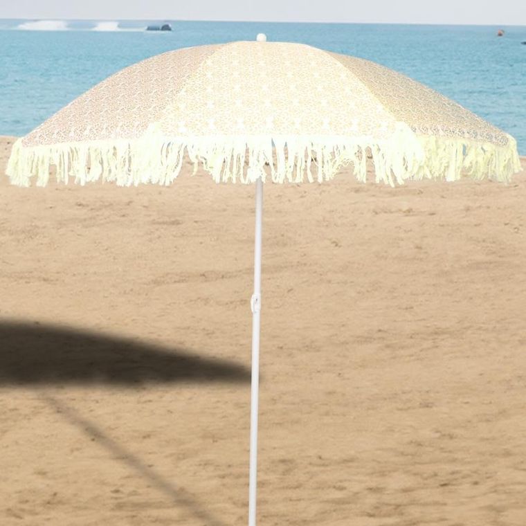 ProGarden, parasol plażowo-ogrodowy z frędzlami, żółty, 174 cm