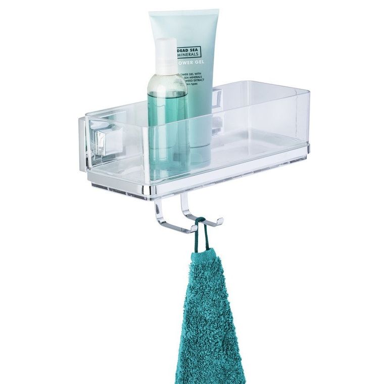 Prostokątna półka łazienkowa, Quadro, z haczykiem, Vacuum-Loc