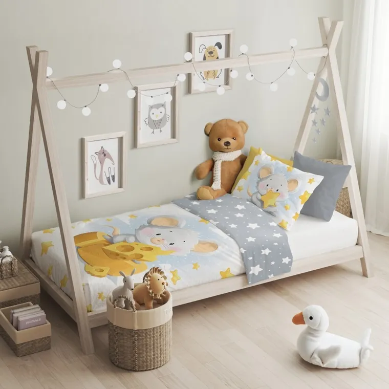 Przytulaki, Myszka, 2-częściowy komplet pościeli bawełnianej, 100-135 cm