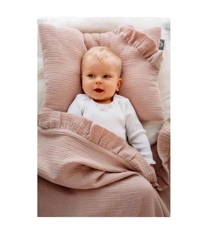 Pulp, Bamboo, kocyk muślinowy z falbankami, beżowy, 90-120 cm