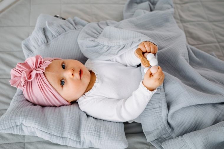 Pulp, Bamboo, kocyk muślinowy z falbankami, szary, 90-120 cm