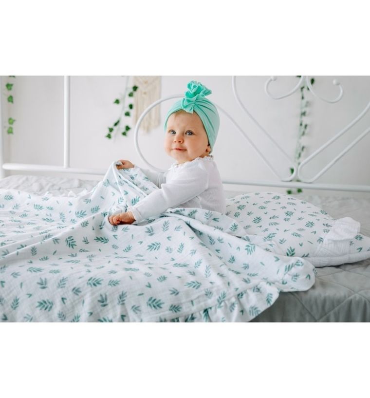 Pulp, Bamboo, Listki, kocyk muślinowy z falbankami, dwuwarstwowy, 90-100 cm