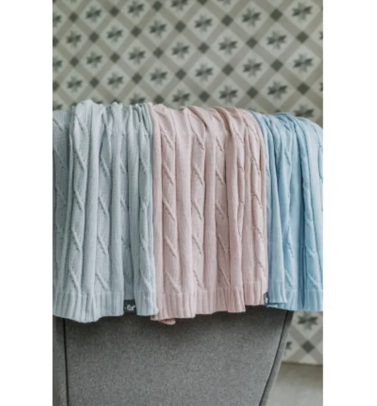 Pulp, bambusowy kocyk z jonami srebra, warkocz, błękitny, 75-90 cm