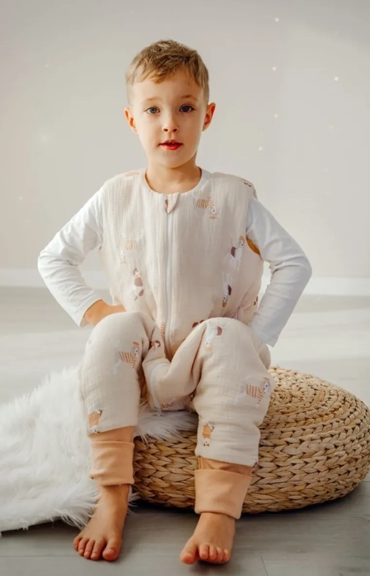 Pulp, Pieski, śpiworek całoroczny ze skarpetkami, muślinowy, beżowy, TOG 1.5, 12-30m