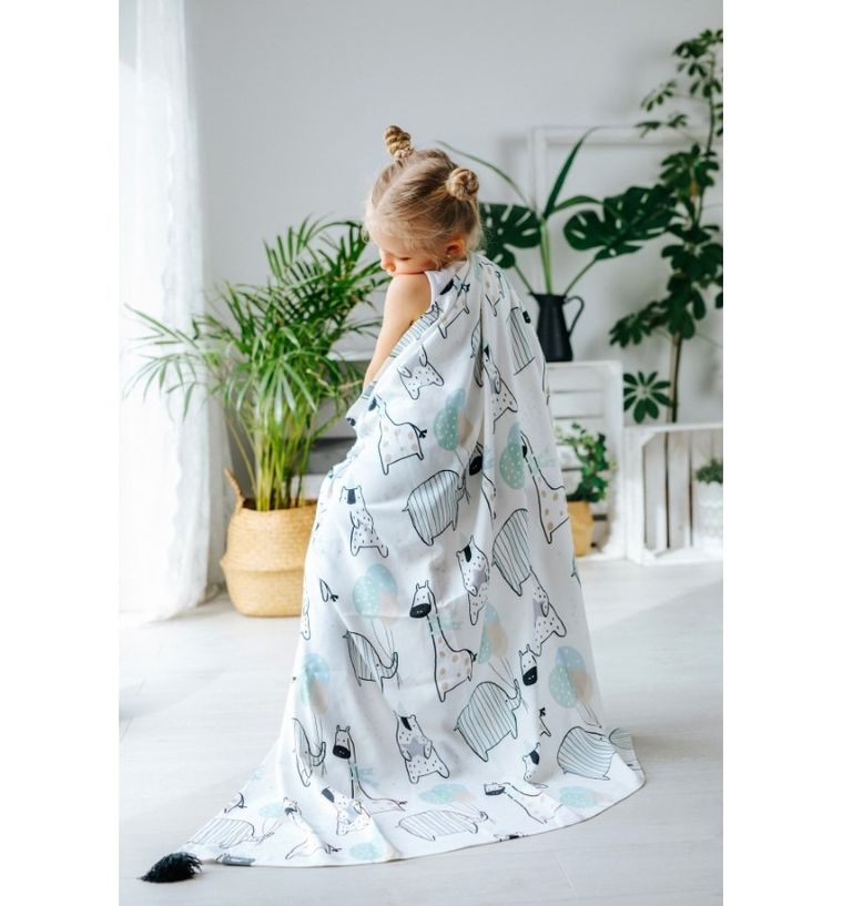 Pulp, Żyrafki, otulacz bawełniany z pomponikami