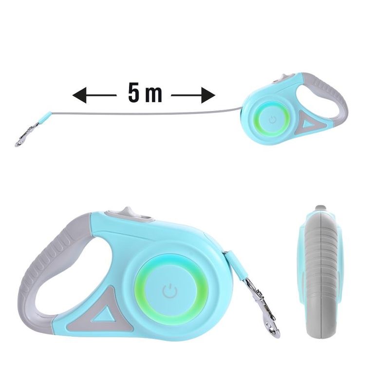 Pupilplanet, smycz automatyczna z bocznym światłem LED, 5m