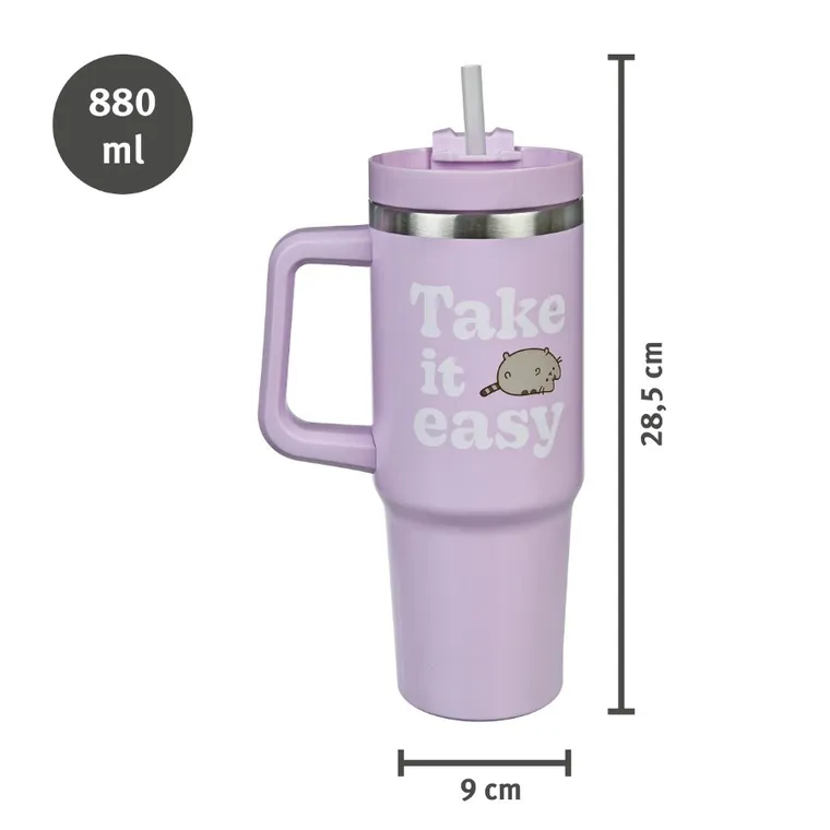 Pusheen, kubek termiczny ze słomką, 880 ml
