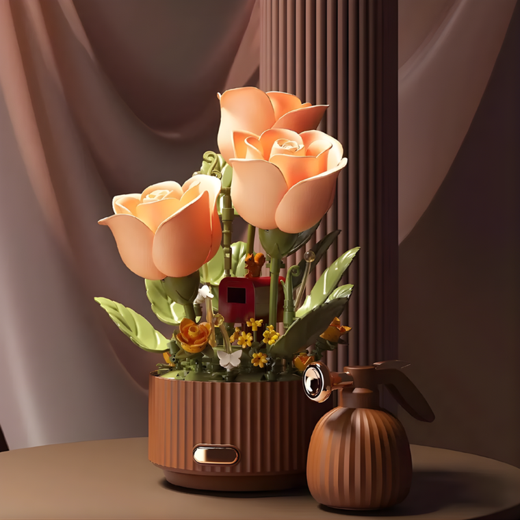 QBI, Blooming Roses, pudrowe róże, interaktywne klocki konstrukcyjne, 255 elementów