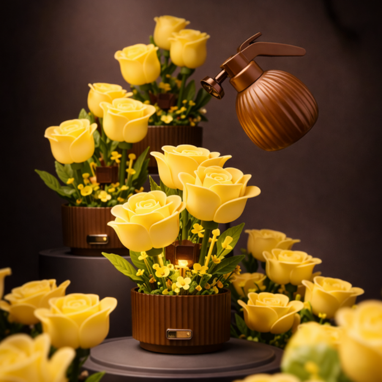 QBI, Blooming Roses, żółte róże, interaktywne klocki konstrukcyjne, 255 elementów