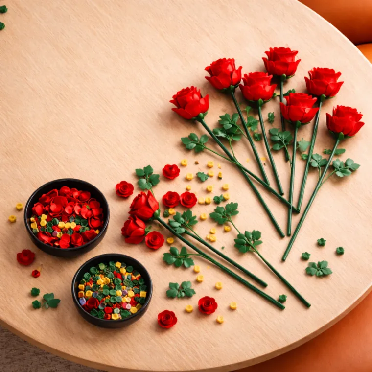 QBI, bukiet czerwonych róż, klocki konstrukcyjne, 443 elementy