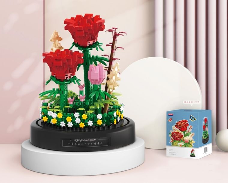 QBI, Czerwone róże, klocki konstrukcyjne, 593 elementów