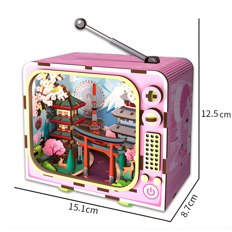 QBI, Góra Fuji, miniaturowy telewizor retro, podświetlenie LED, puzzle 3D, 129 elementów